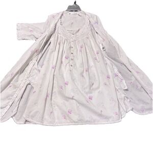 VTG 90's Eileen West Cotton Lawn Nightgown & Robe Set Sz M Crocus Floral